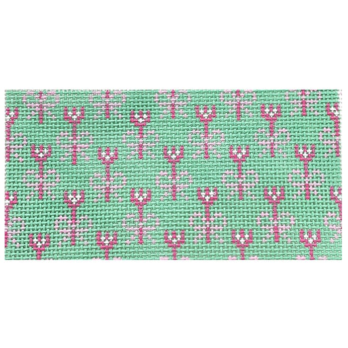 Pink & Green Bow Insert Painted Canvas Anne Fisher Needlepoint LLC 
