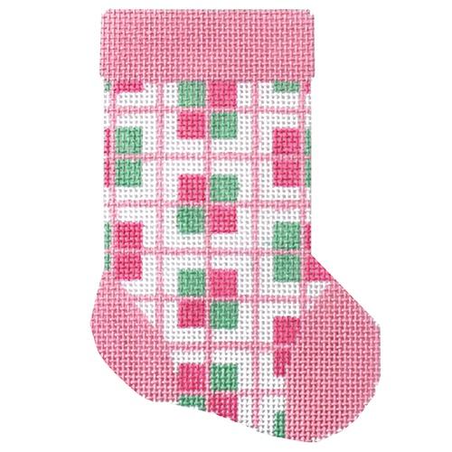 Pink Green Mini Sock with Stitch Guide Painted Canvas A Stitch in Time 