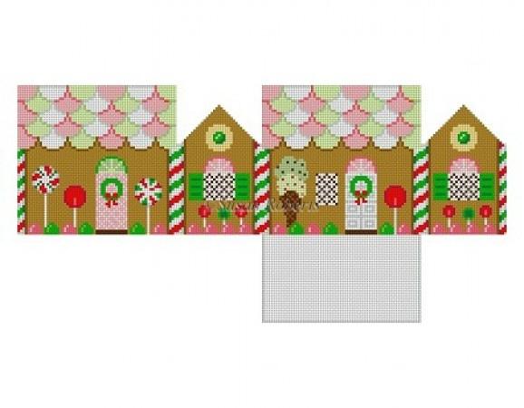 Pink, Green, White Neccos, 3D Gingerbread House on 18 Painted Canvas Susan Roberts Needlepoint Designs Inc. 