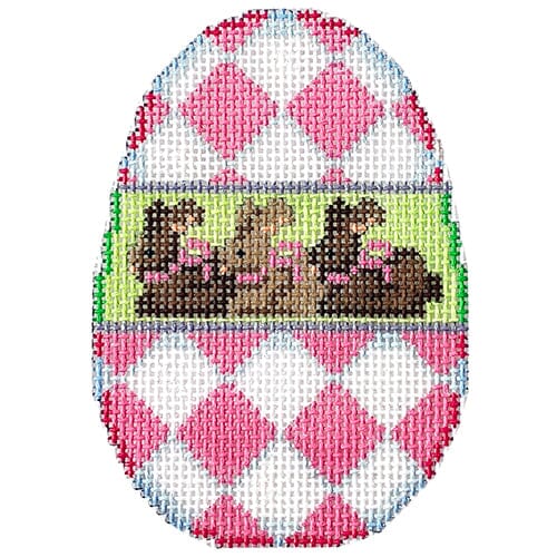 Pink Harlequin Bunny Egg Painted Canvas Associated Talents 