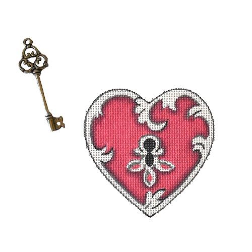 Pink Heart Lock with Key on 18 Painted Canvas Pepperberry Designs 
