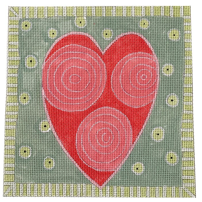 Pink Heart with Swirls Painted Canvas ditto! Needle Point Works 