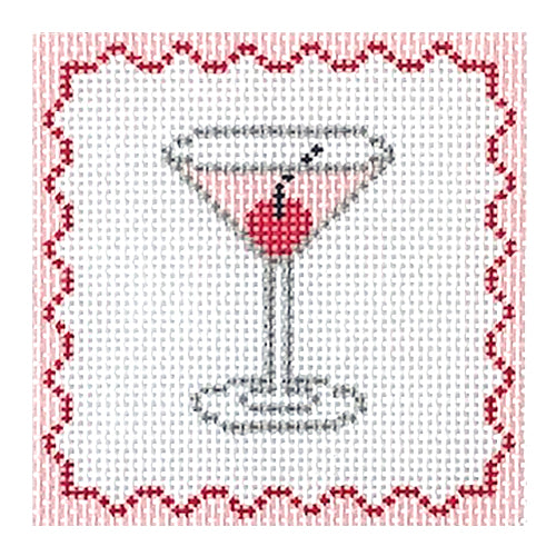 Pink Lady with Cherry Coaster Painted Canvas J. Child Designs 