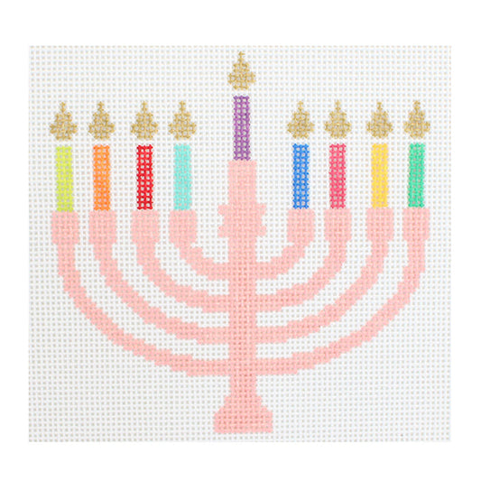 Pink Menorah Painted Canvas Stitch Rock Designs 