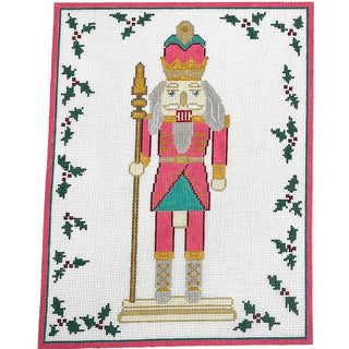 Pink Nutcracker with Holly Border Painted Canvas Initial K Studio 
