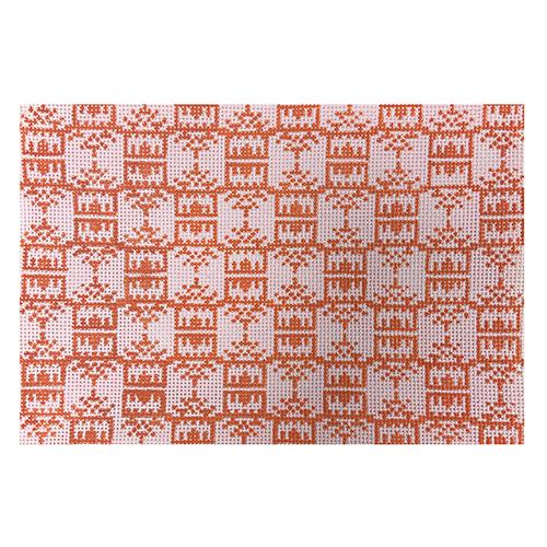 Pink & Orange Pagoda Print Clutch Painted Canvas Anne Fisher Needlepoint LLC  - 1
