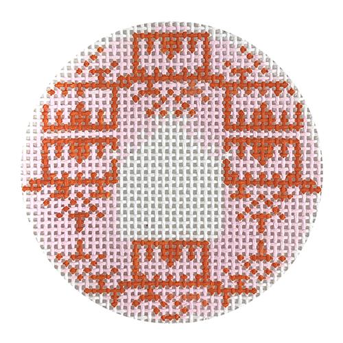 Pink & Orange Pagoda Print Insert Painted Canvas Anne Fisher Needlepoint LLC  - 1