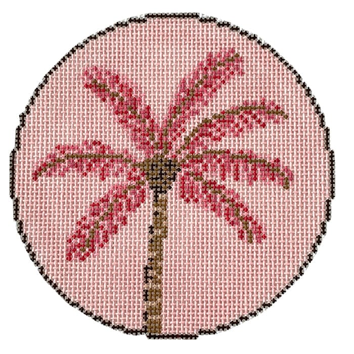Pink Palm Tree Round Painted Canvas Rachel Barri Designs  - 1