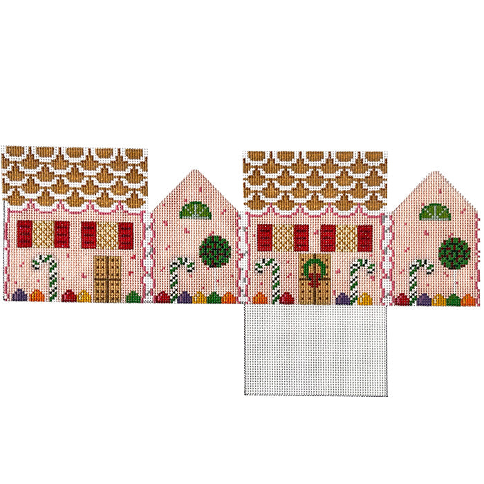 Pink Peppermint & Candy Canes 3D Gingerbread House Painted Canvas Susan Roberts Needlepoint Designs Inc. 