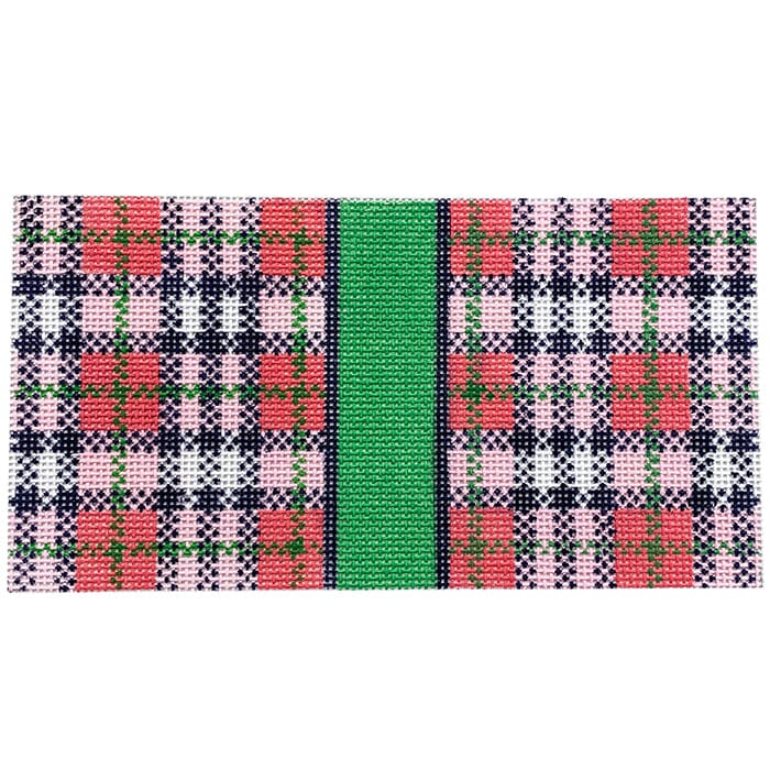 Pink Plaid Insert Painted Canvas Lauren Bloch Designs  - 1
