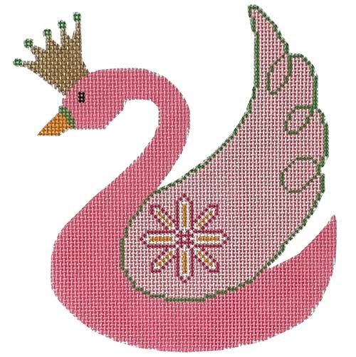 Pink Princess Swan Painted Canvas Eye Candy Needleart 