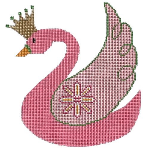 Pink Princess Swan Painted Canvas Eye Candy Needleart  - 1