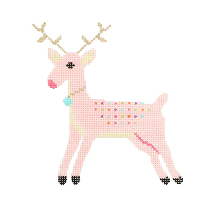 Pink Reindeer Ornament Painted Canvas Stitch Rock Designs  - 1