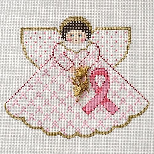 Pink Ribbon Angel with Stitch Guide Painted Canvas Painted Pony Designs 