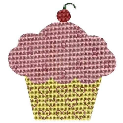 Pink Ribbon Cupcake Painted Canvas Danji Designs  - 1