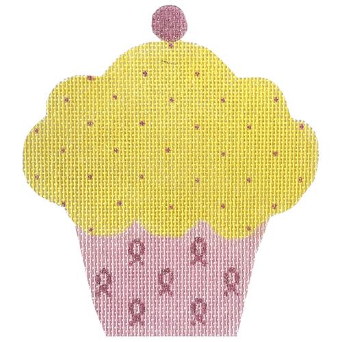 Pink Ribbon Cupcake - Yellow with Charm Painted Canvas Danji Designs 