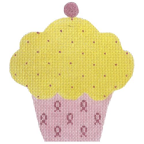 Pink Ribbon Cupcake   Yellow with Charm Painted Canvas Danji Designs  - 1
