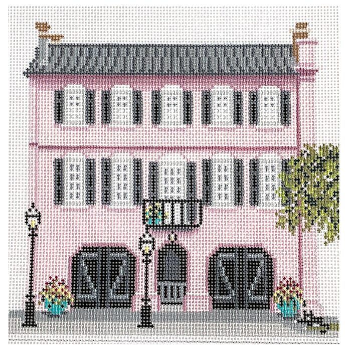 Pink Row House in Charleston on 18 Painted Canvas Needle Crossings 