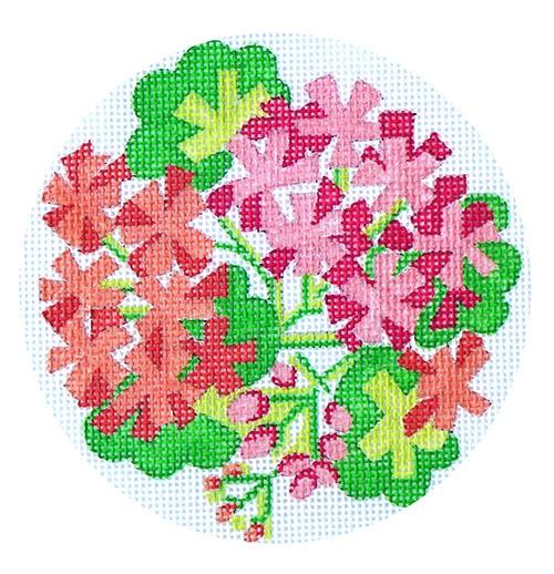 Pink & Salmon Geraniums Painted Canvas Kate Dickerson Needlepoint Collections  - 1
