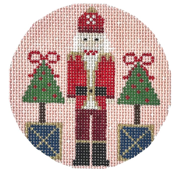Pink Santa Nutcracker Round Painted Canvas KCN Designers  - 1