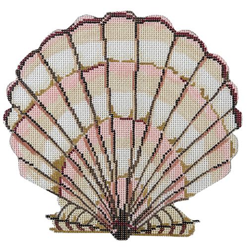 Pink Scallop Shell Large Painted Canvas Silver Needle 