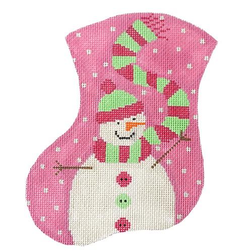 Pink Snow Girl Mini Stocking Painted Canvas The Meredith Collection  - 1