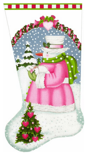 Pink Snowman Stocking Painted Canvas Melissa Shirley Designs  - 1