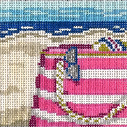 Pink Stripe Beach Tote Square Painted Canvas Needle Crossings  - 1