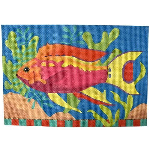 Pink Tropical Fish with Stitch Guide Painted Canvas Amanda Lawford 