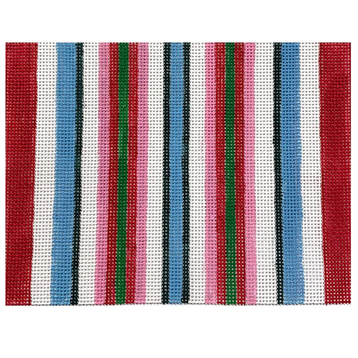 Pink White Blue Green Stripe Clutch Painted Canvas Kristine Kingston  - 1