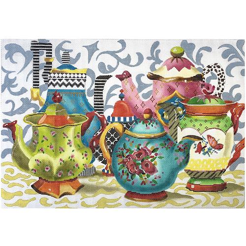 Pink/Green/Blue Teapots Painted Canvas Colors of Praise 