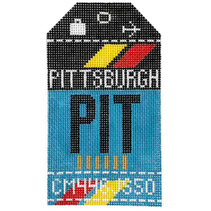 Pittsburgh PIT Travel Tag Painted Canvas Hedgehog Needlepoint 