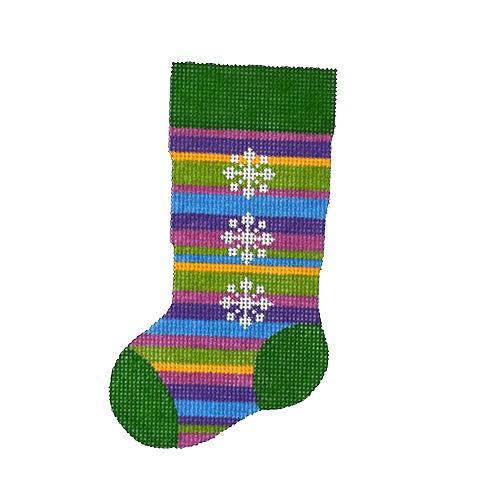 Pk/Pur Stacked Snowflake Mini Stocking Painted Canvas Pepperberry Designs  - 1