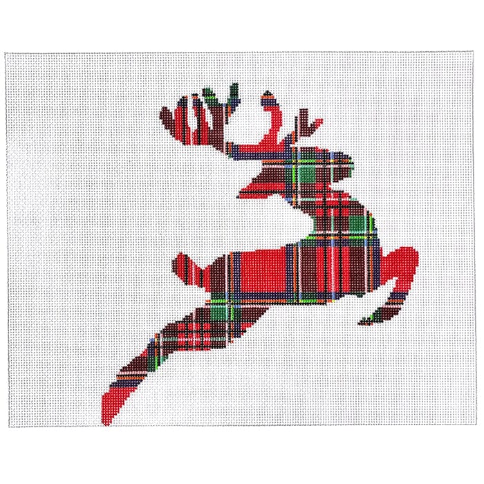 Plaid Reindeer on 13 mesh Painted Canvas Susan Battle Needlepoint 
