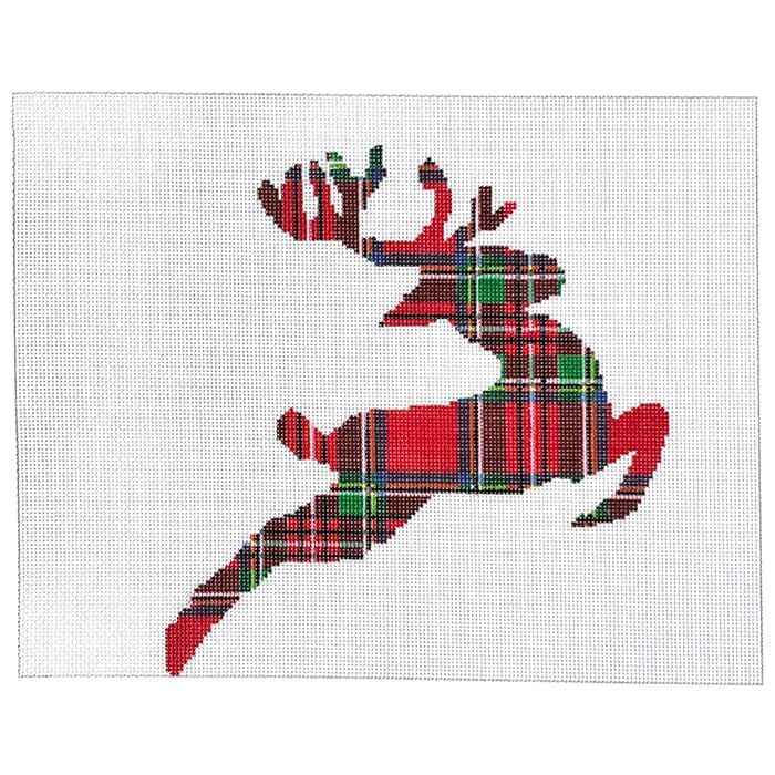 Plaid Reindeer on 18 mesh Painted Canvas Susan Battle Needlepoint 