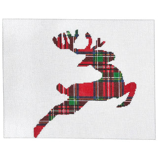 Plaid Reindeer on 18 mesh Painted Canvas Susan Battle Needlepoint 
