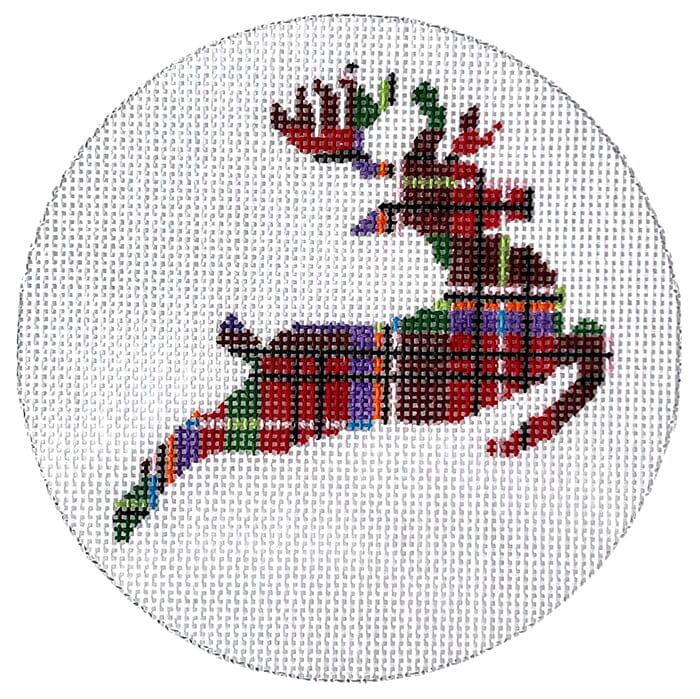 Plaid Reindeer Ornament Painted Canvas Susan Battle Needlepoint  - 1