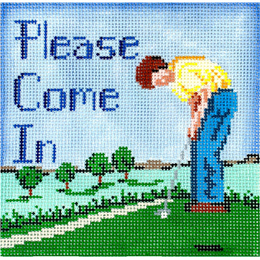 Please Come In Golfer Sign Painted Canvas Patti Mann 