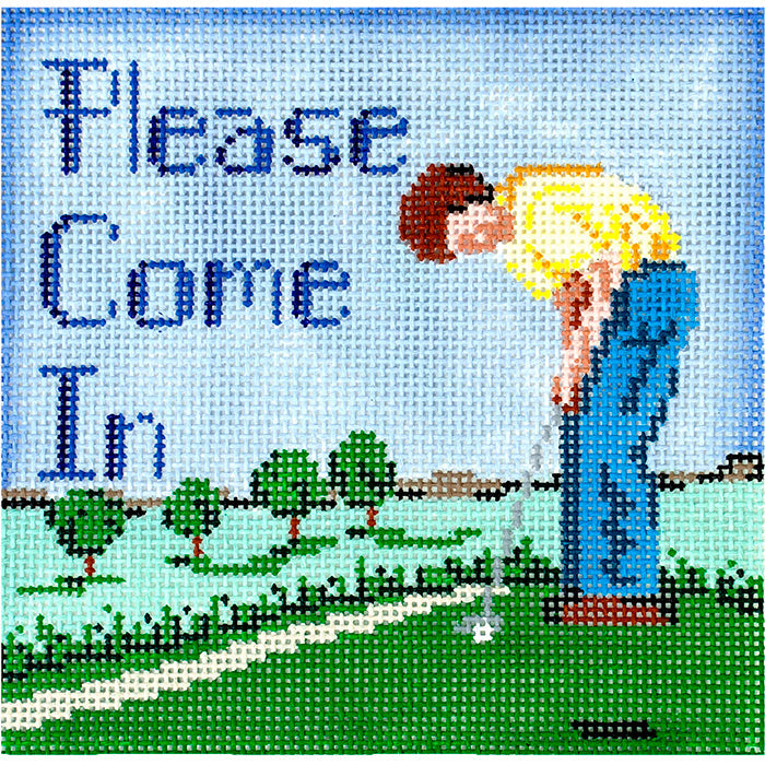Please Come In Golfer Sign Painted Canvas Patti Mann  - 1