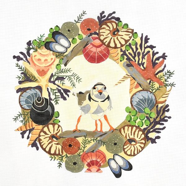 Plover and Chick Seaside Wreath Painted Canvas Melissa Prince Designs 
