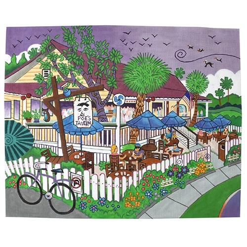 Poe's Tavern Painted Canvas Purple Palm Designs  - 1