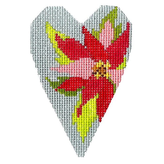 Poinsettia Heart Painted Canvas NeedleDeeva 