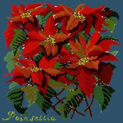 Poinsettia Needlepoint Kit Kits Elizabeth Bradley Design Dark Blue 
