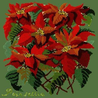 Poinsettia Needlepoint Kit Kits Elizabeth Bradley Design Dark Green 
