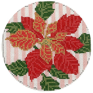 Poinsettia on Pink Stripes Round Painted Canvas The Gingham Stitchery 
