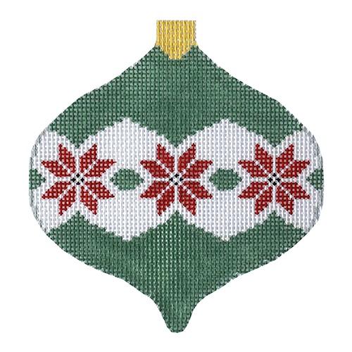 Poinsettia/Xmas Green Bauble Painted Canvas Kathy Schenkel Designs  - 1