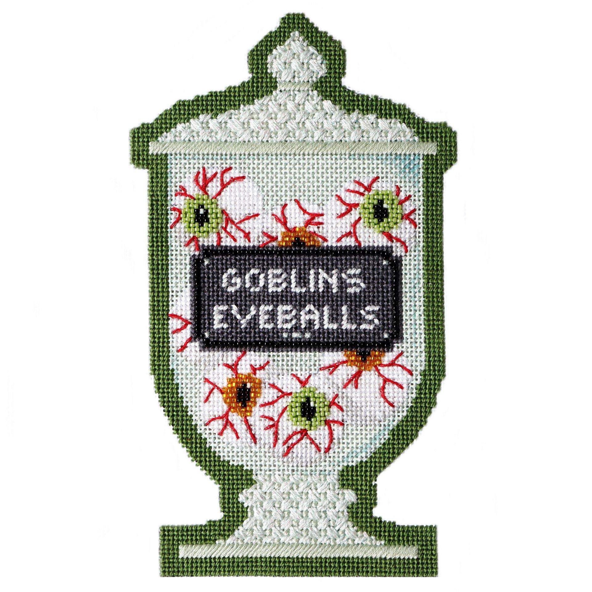 Poison Bottle - Goblins Eyeballs with Stitch Guide Painted Canvas Needlepoint.Com 