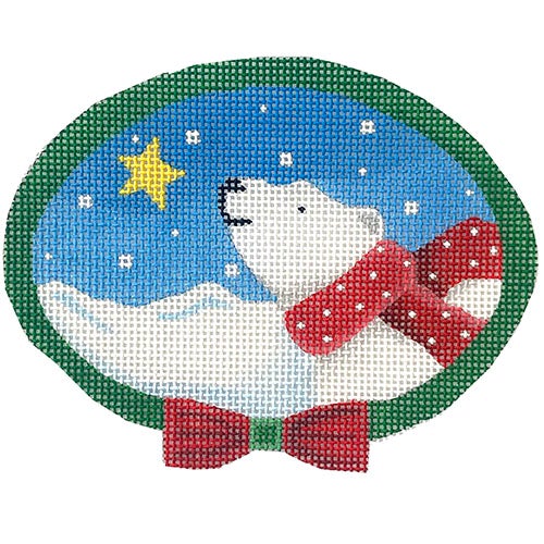 Polar Bear Oval with Scarf Painted Canvas Pepperberry Designs 
