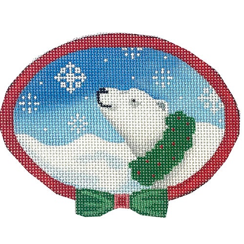 Polar Bear Oval with Wreath Painted Canvas Pepperberry Designs 