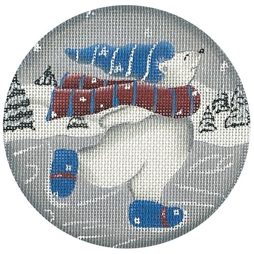 Polar Bear Skating Round Painted Canvas CBK Needlepoint Collections 